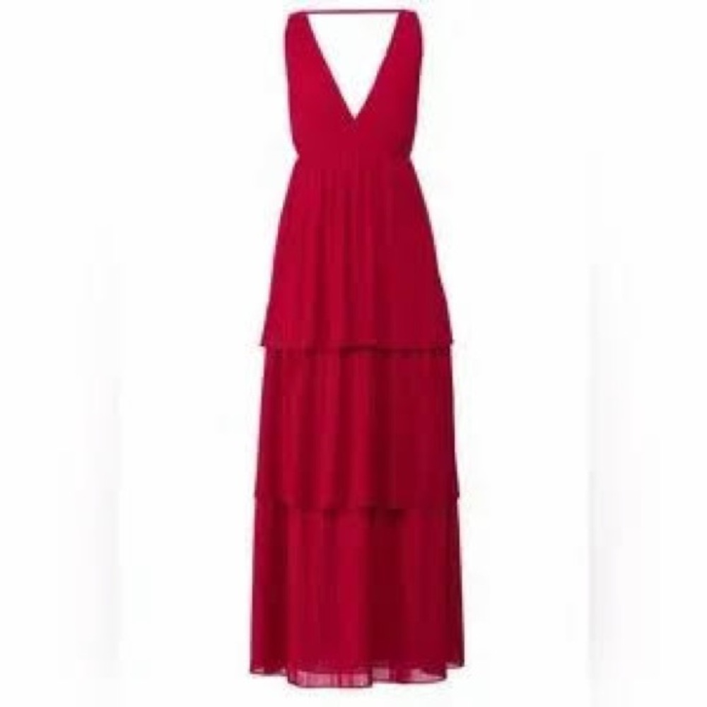 Fame and Partners Red Backless Tiered Maxi Dress